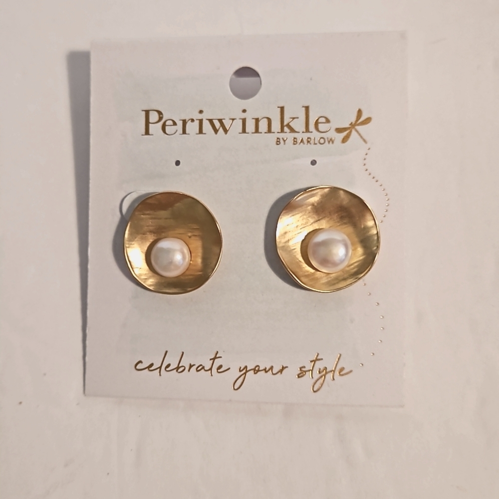Periwinkle Round Gold-Tone With Faux Pearl Earrings